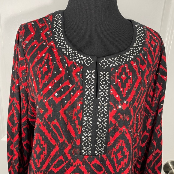 Cathy Daniels Ref  and Black Geometric Patterned Tunic Size Medium CB-70 - Picture 2 of 9